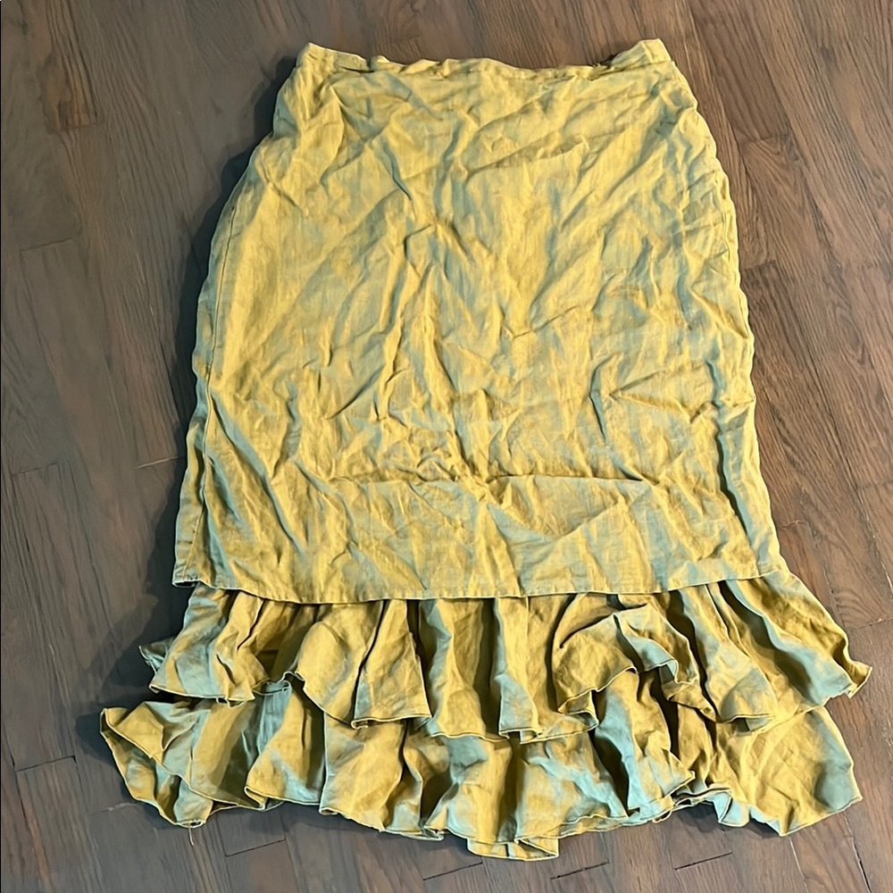 Click By Color Me Cotton Green Ruffle Shirt 100% Linen Size Medium Boho Style